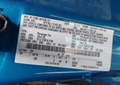 2014 Ford Focus Se z USA, uszkodzony, nr VIN 1FADP3F22EL192184